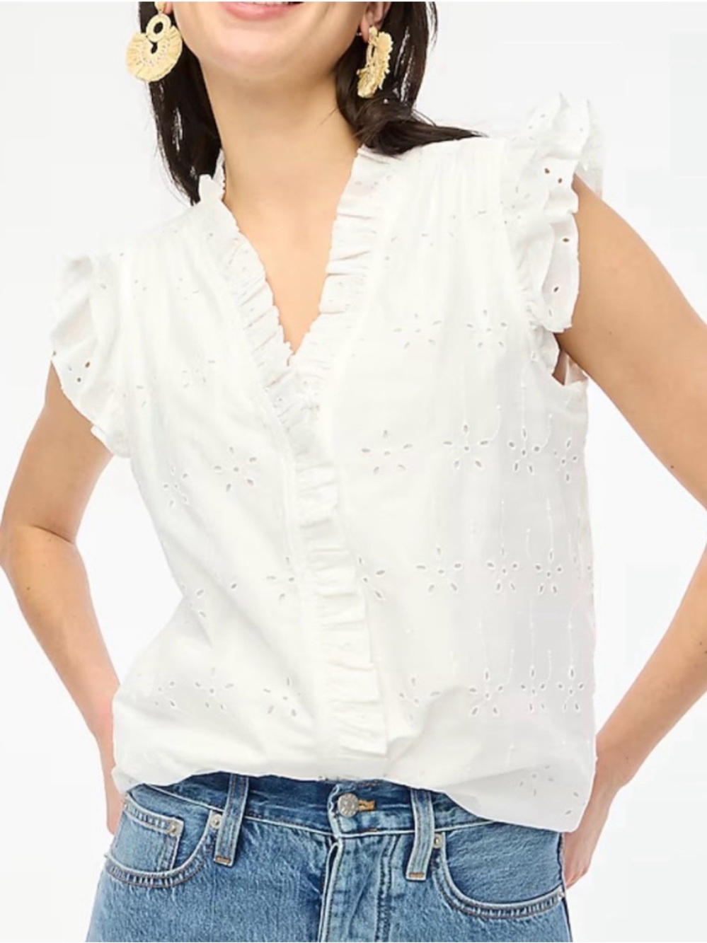 J CREW Sleeveless Ruffle Eyelet Top S